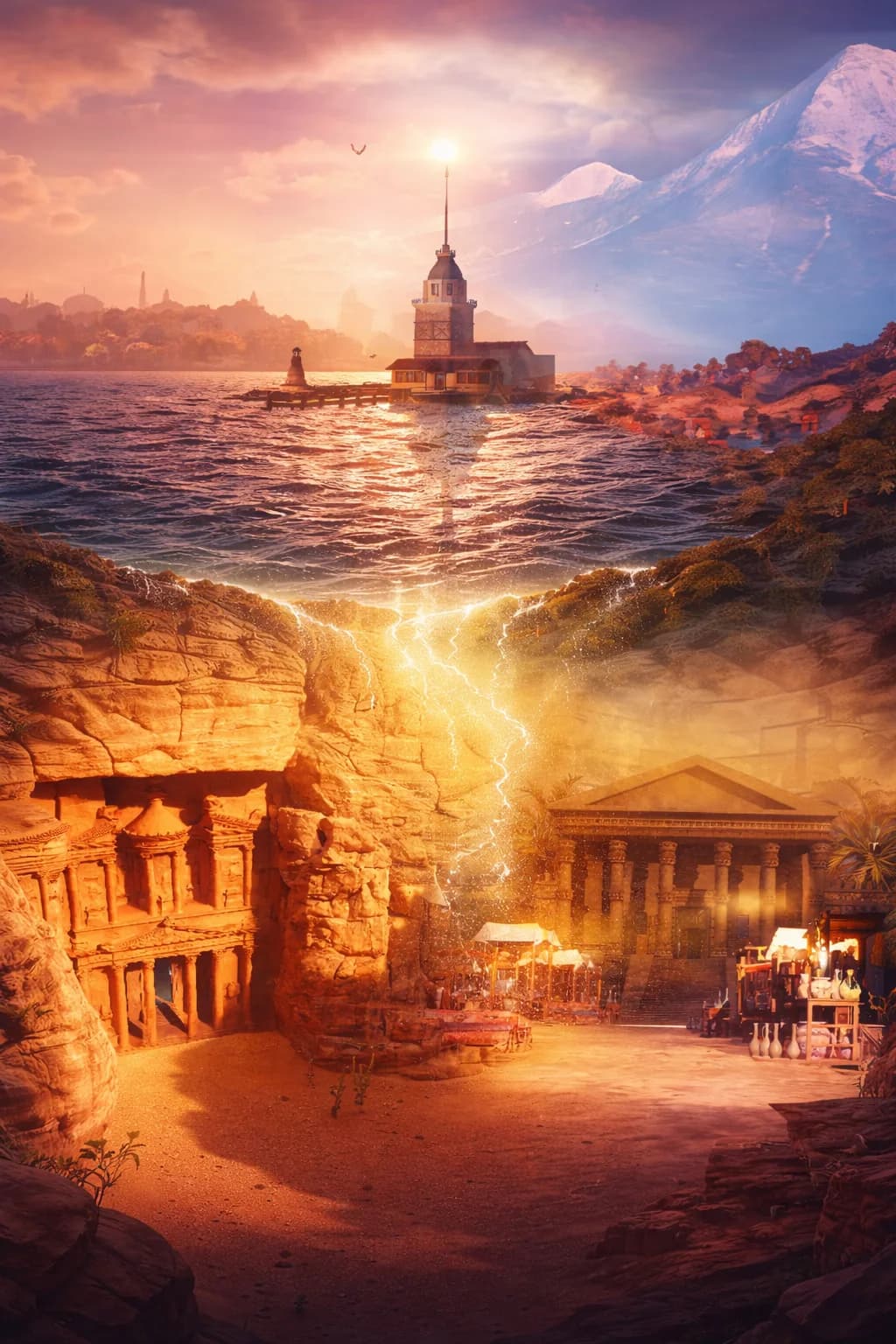 Altura key art: üstte Kız Kulesi ve İstanbul, altta Petra